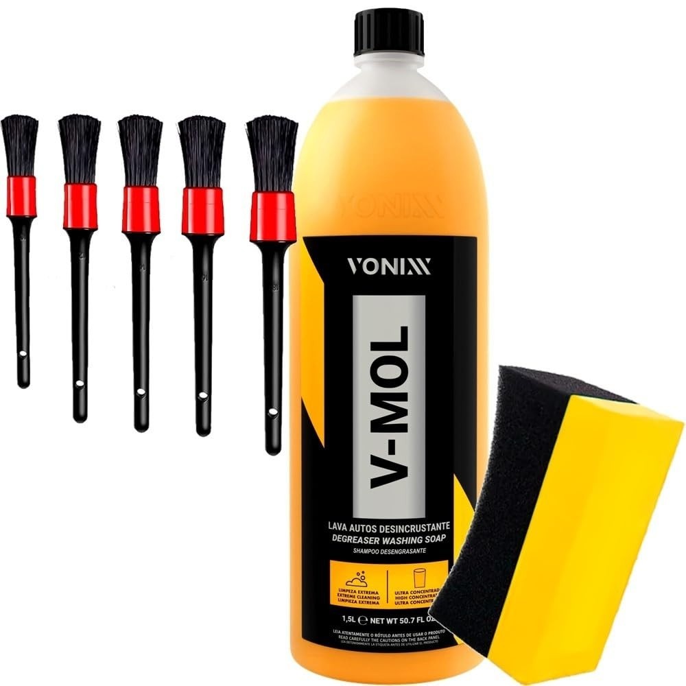 Kit Detalhamento Automotivo Vonixx V-Mol 1,5L + 5 Pincéis Karbox + Aplicador Pretinho