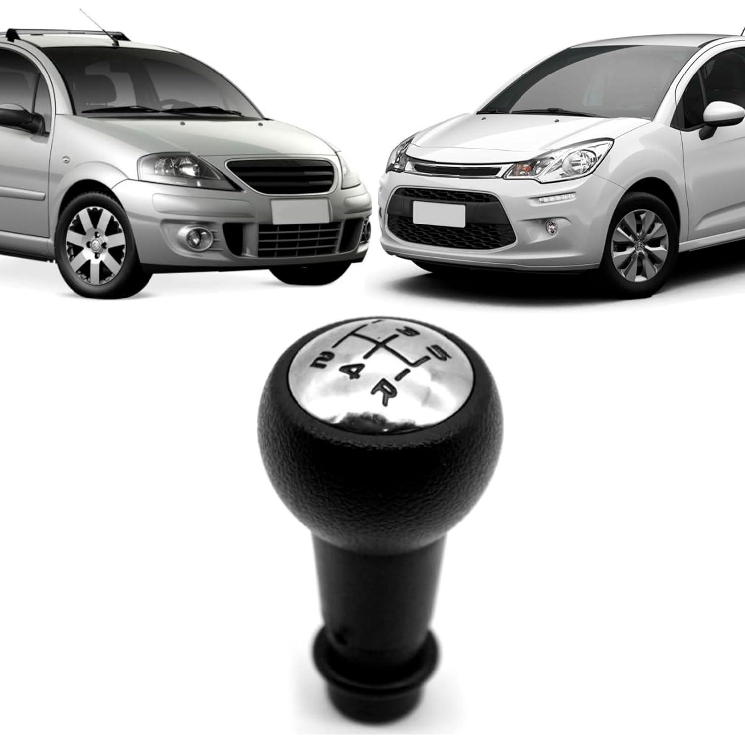 Manopla Bola de Câmbio Esportiva Preta com Detalhe Cromado para Citroën C3, C4 e Xsara Picasso (Manual)