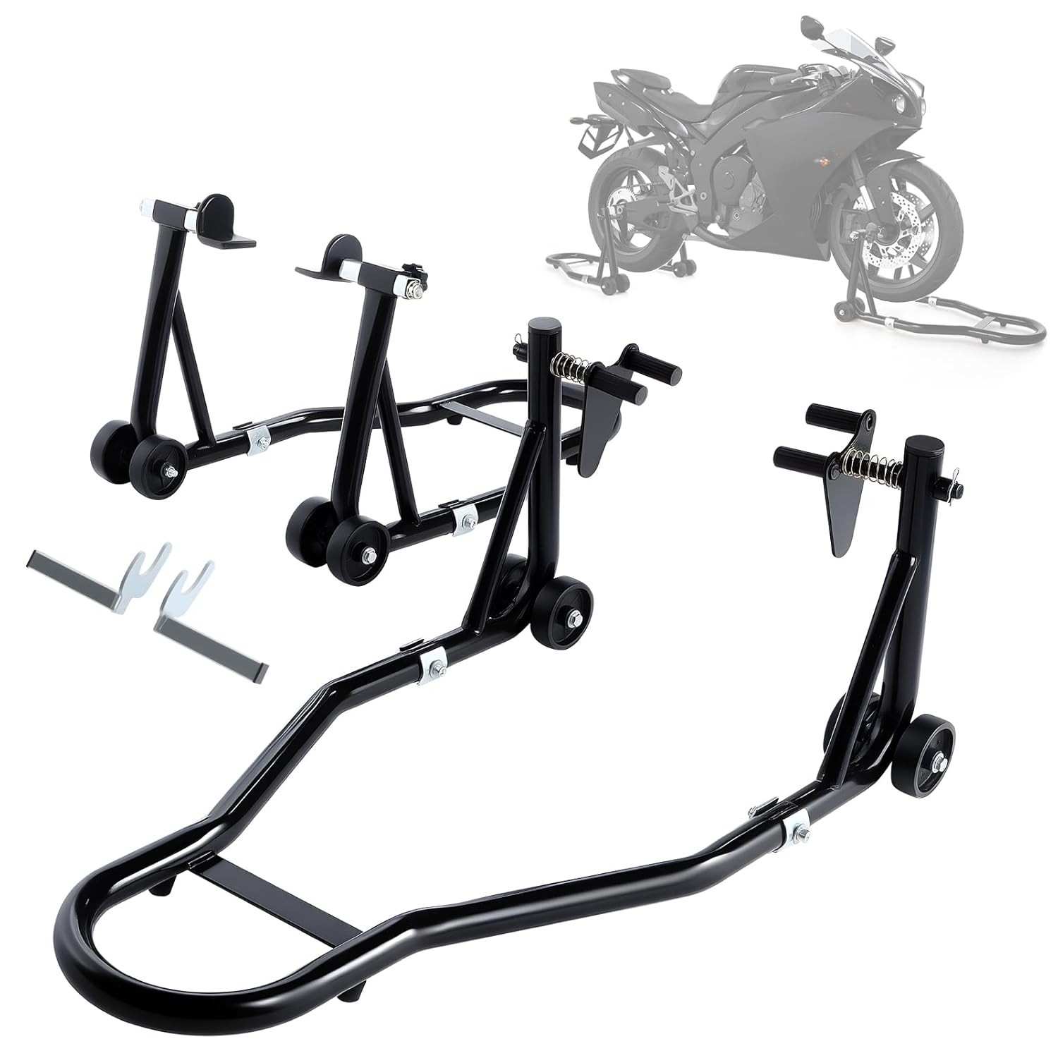 Suporte Elevador de Moto 400kg: Garfo U+L, Roda Traseira e Dianteira - Suzuki, Yamaha, Honda