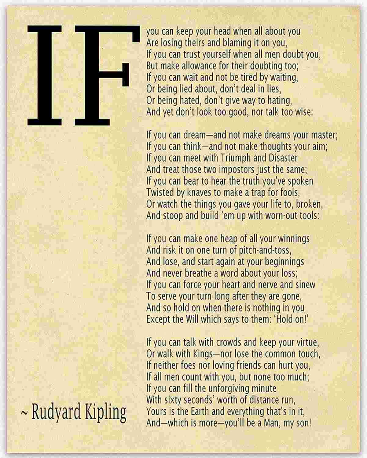 Impressão Artística do Poema 'If' por Rudyard Kipling - Pôster de Parede Inspirador em Pergaminho (5 x 7)