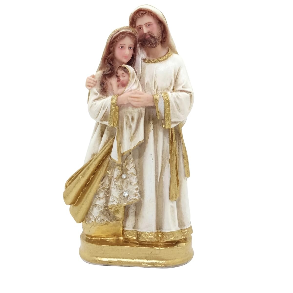 Estátua Sagrada Família em Resina com Detalhes Dourados - Imagem Religiosa para Decoração e Presente Católico