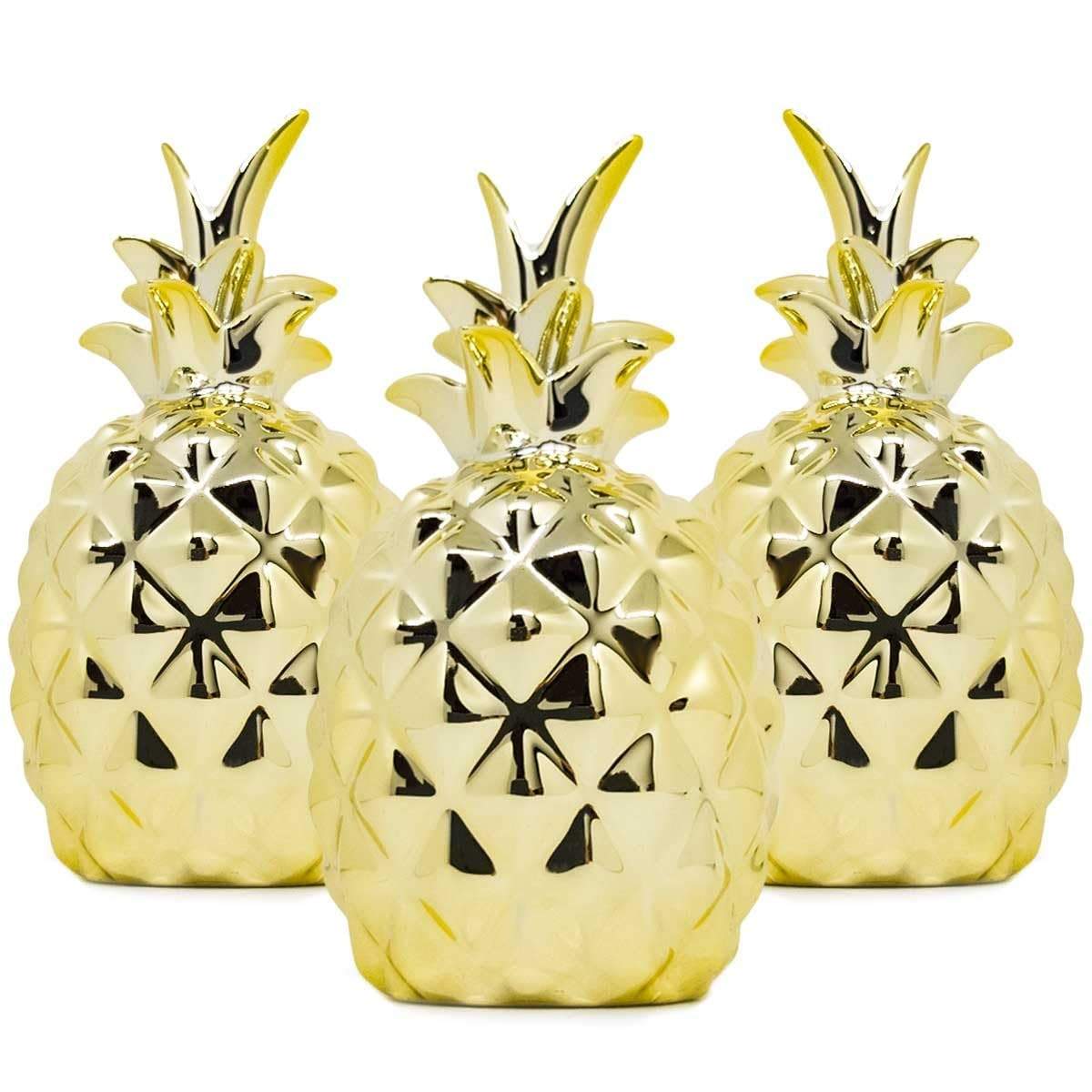 Kit 3 Enfeites Mesa Abacaxi Dourado - Decoração Elegante para Sala, Quarto e Cozinha