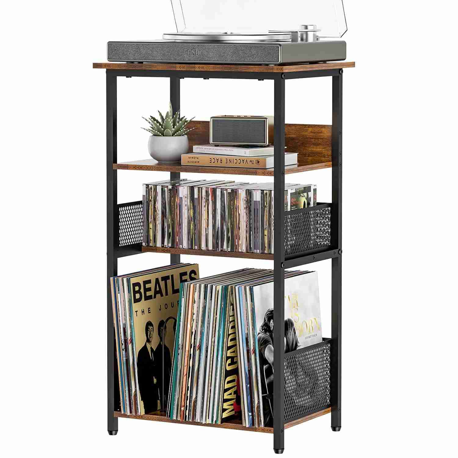 Huxitocan: Suporte Elegante para Toca-Discos com Armazenamento Amplo para Vinil e CDs