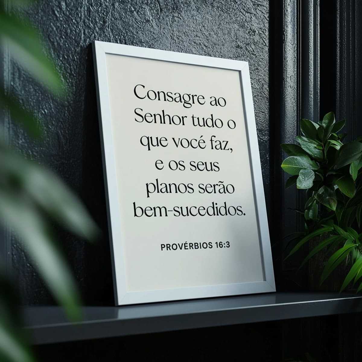 Quadro Decorativo Provérbios 16:3 - Moldura Bíblica com Frase Inspiradora de Fé e Esperança
