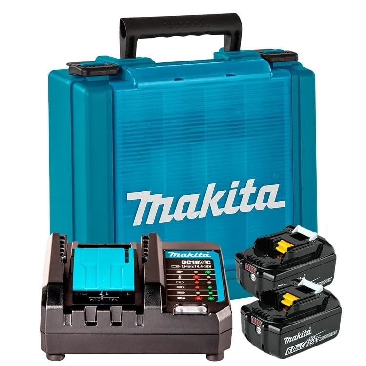Kit Essencial Makita: Carregador Rápido 14.4/18V, 2 Baterias 18V 6.0Ah e Maleta Profissional