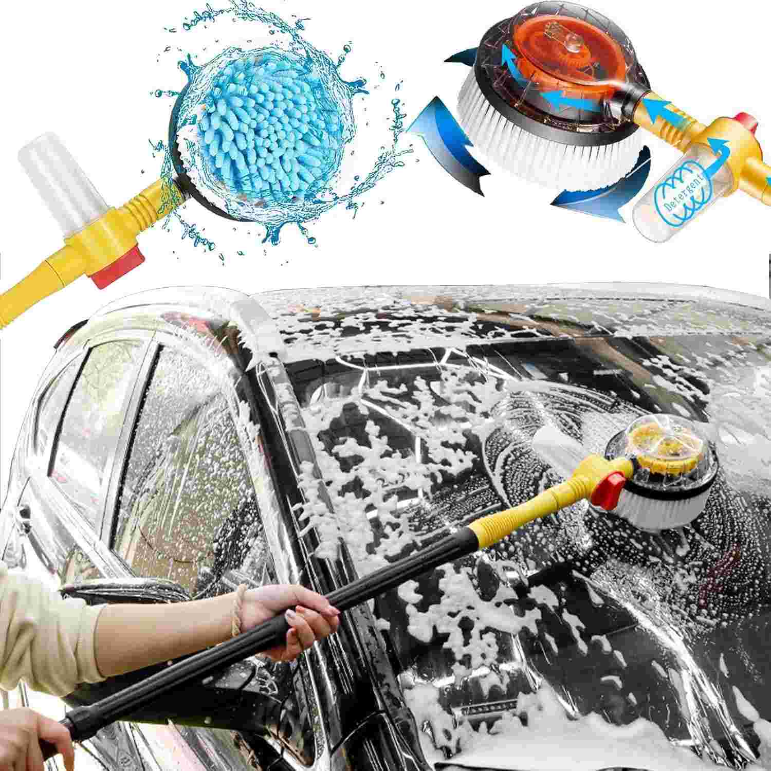 Escova Rotativa Automática para Lavagem de Carro com Alça Longa e Dispensador de Sabão