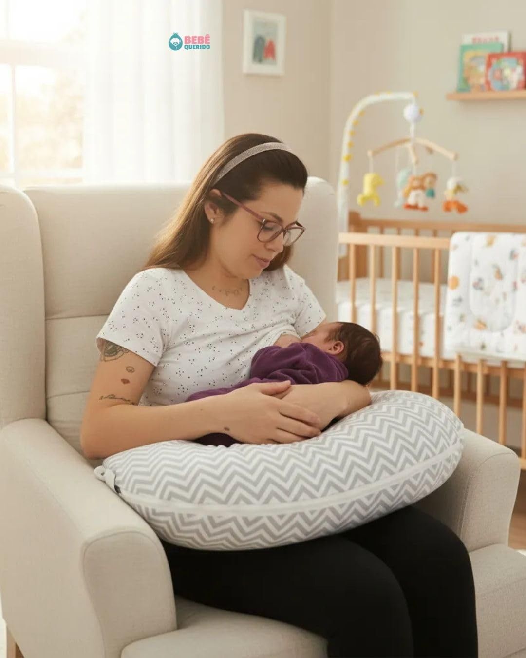 Almofada de Amamentar Chevron Cinza - Conforto e Estilo para Mães Modernas