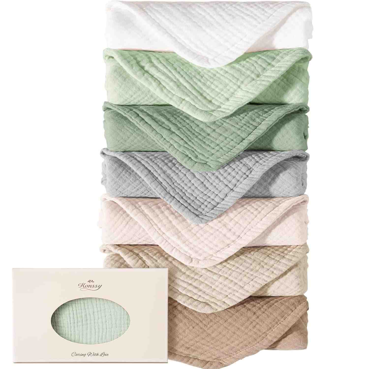 Konssy - Conjunto de 7 Panos de Arroto em Musselina 100% Algodão - Macios e Absorventes para Bebês