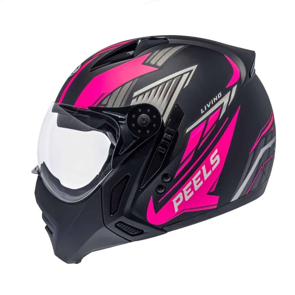 Capacete Peels Mirage Living Preto e Rosa: Estilo Esportivo e Segurança para Motociclistas