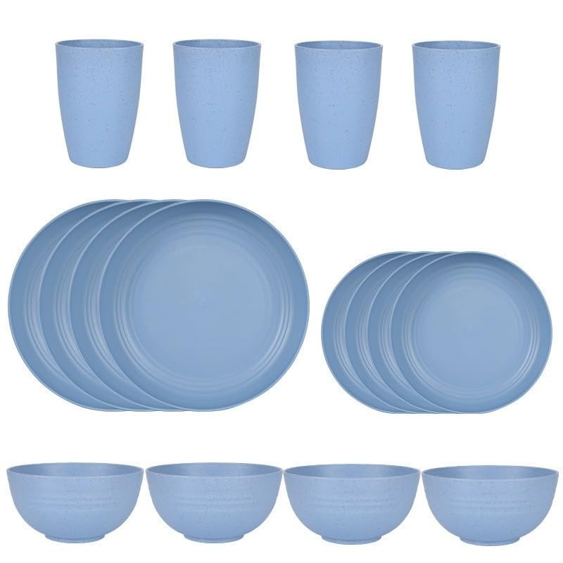 Conjunto de Jantar 16 Peças em Preto e Branco - Pratos e Tigelas Reutilizáveis para Micro-ondas