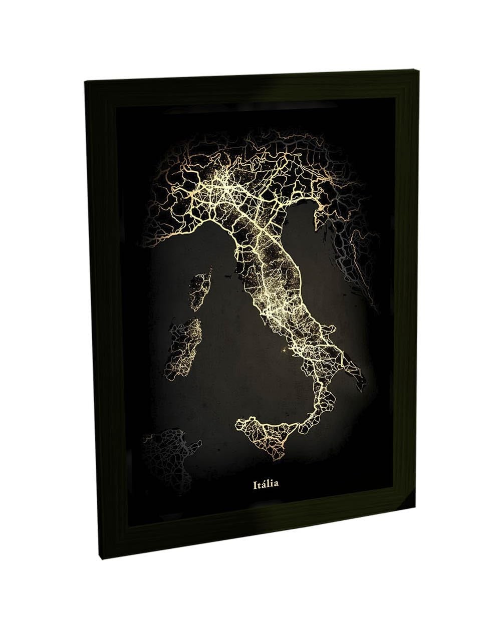 Quadro Decorativo A3 Mapa da Itália Preto e Dourado - Luxo e Estilo para Sua Casa