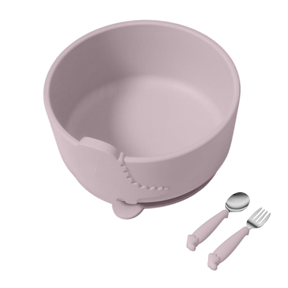 Combo Tigela e Talher Silicone HOMELIFE NT-27 Rosa - Seguro e Prático para Bebês