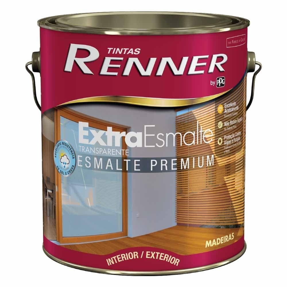 Esmalte Brilhante Extra Renner Transparente 3,6L – Proteção e Beleza para Madeiras em Geral