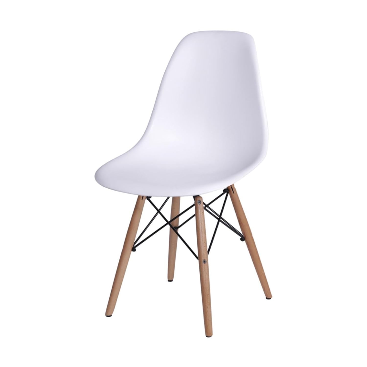 Cadeira de Jantar Eames Eiffel Branca em Polipropileno com Base em Madeira – Design Moderno e Confortável