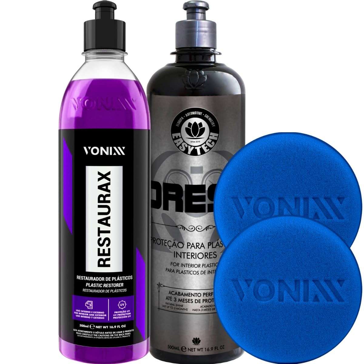 Kit Restaurador e Protetor Plásticos Internos e Externos Vonixx Restaurax & Dress Easytech 500ml