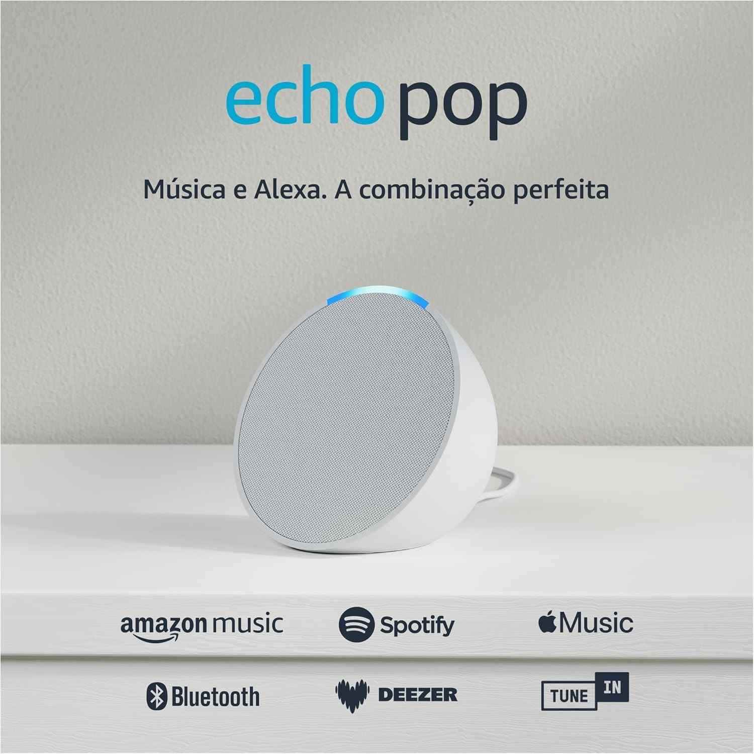 Echo Pop (Nova Geração): Smart Speaker Compacto com Alexa e Som Envolvente - Branco