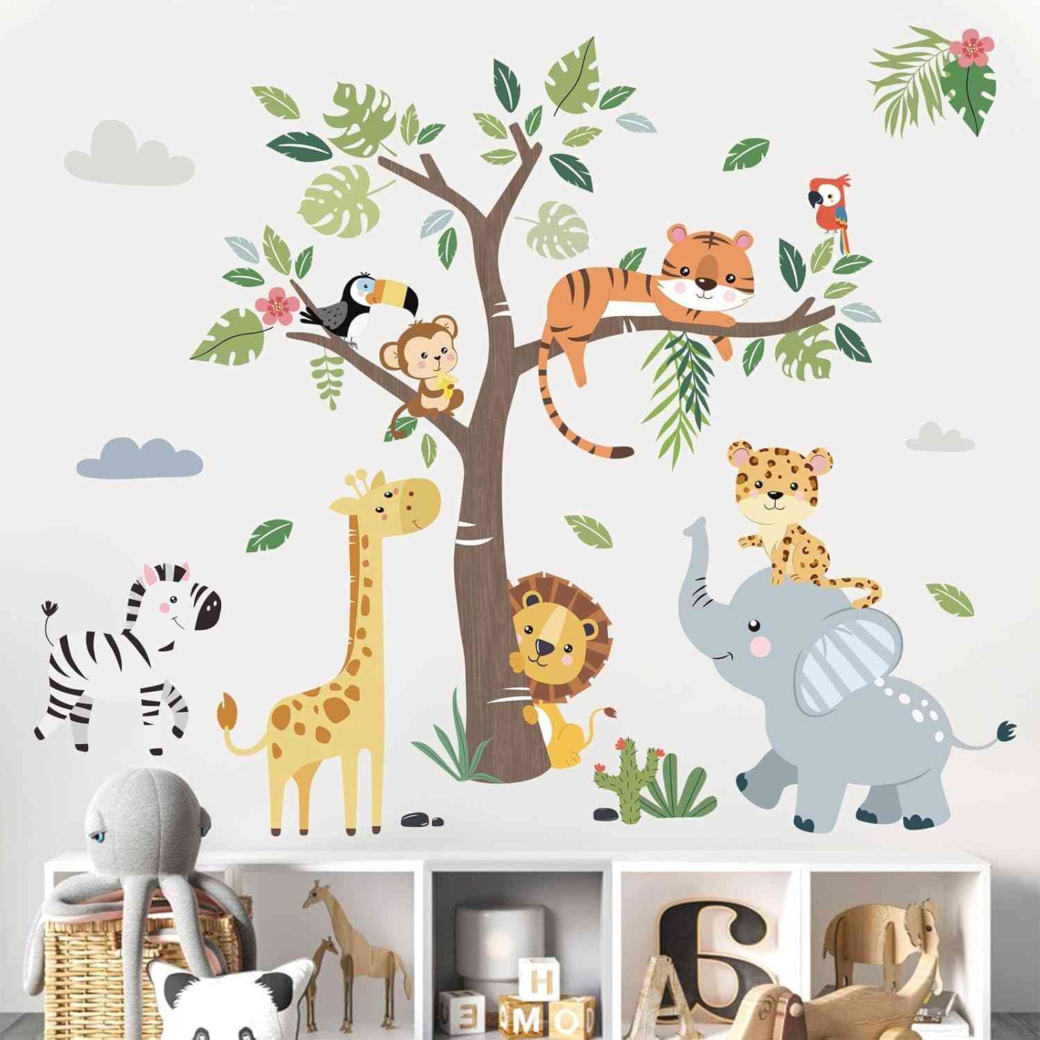 Adesivos de Parede Animais Selvagem - Elefante, Girafa e Leão para Quarto Infantil e Decoração
