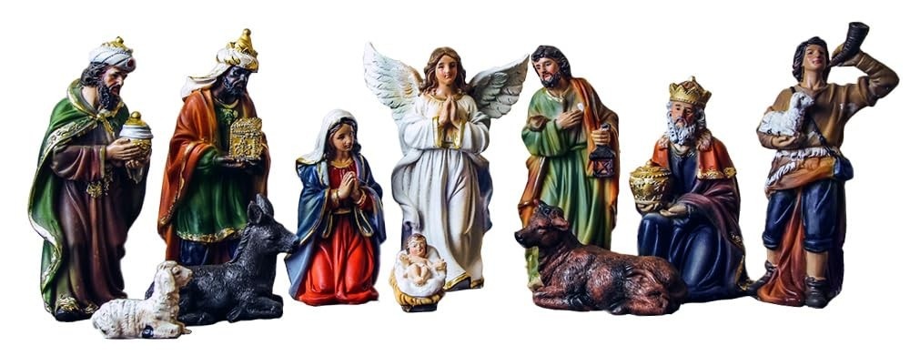 Presépio Completo 11 Peças em Resina - 12,5 cm - Decoração Natalina Elegante