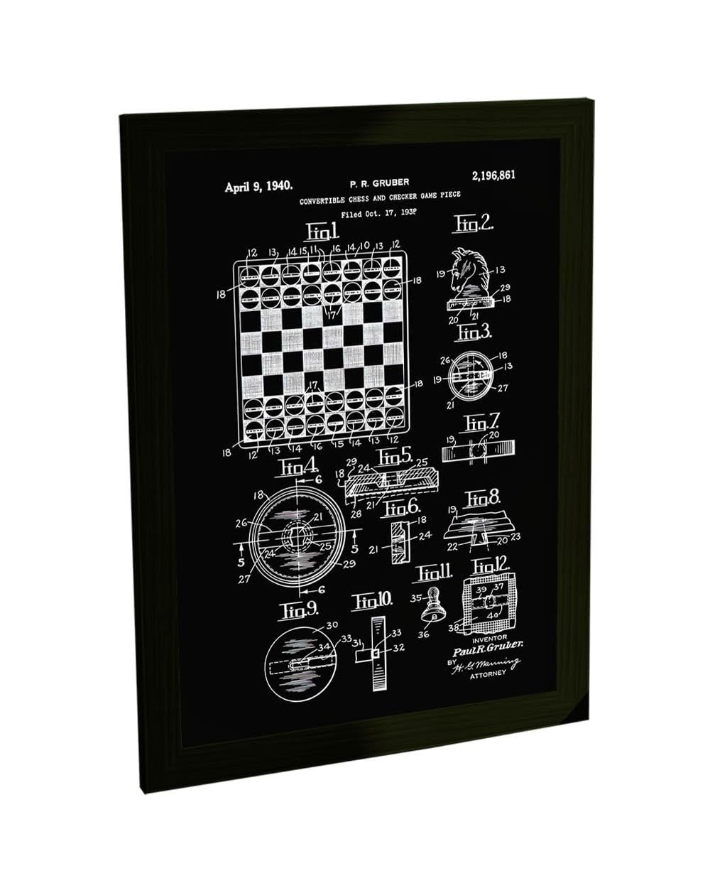 Quadro Decorativo A3 Xadrez Projeto Tabuleiro Patente - Impressão Premium em Papel Fotográfico