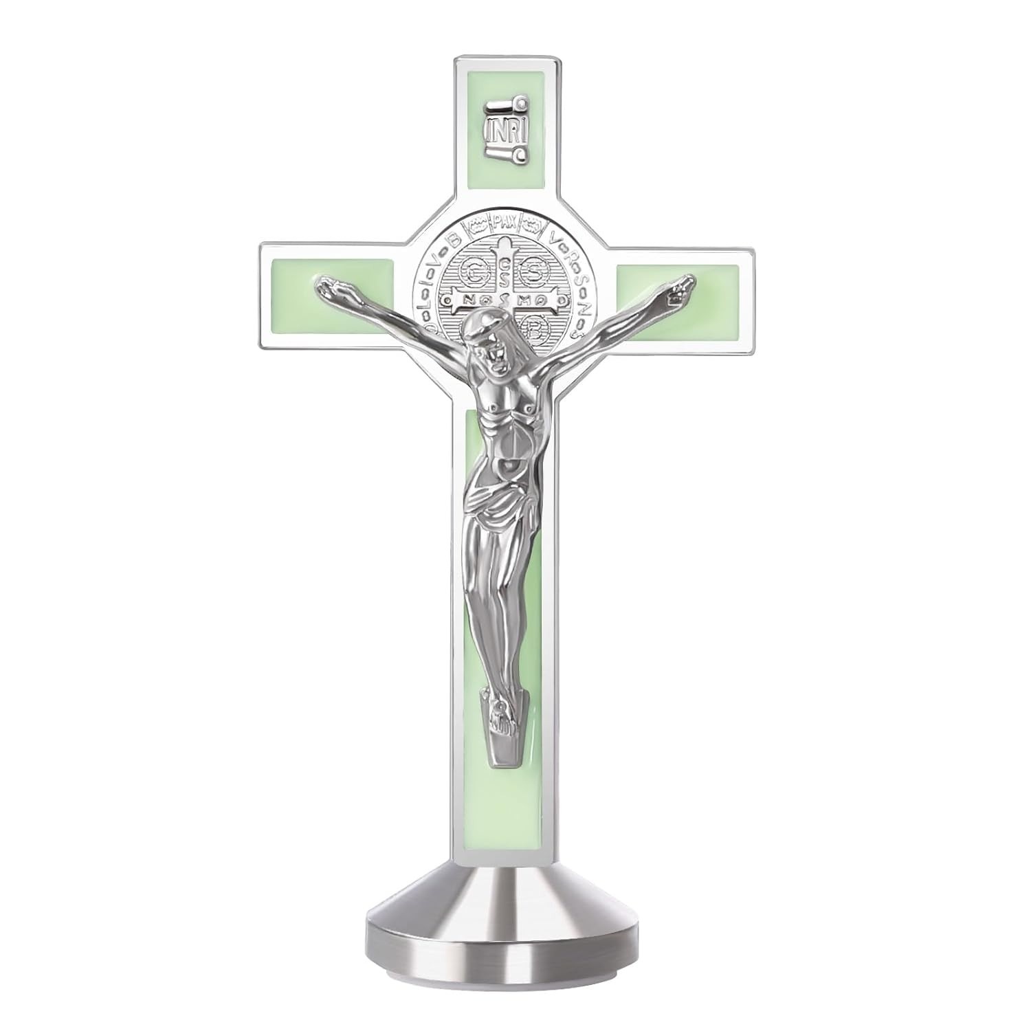Crucifixo de São Bento com Medalha Luminosa - 2 Peças em Liga Esmaltada 7,6 cm