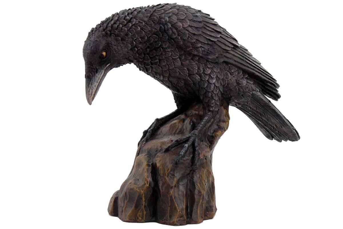 Estatueta Raven on Rocks em Resina Pintada à Mão - Decoração Artística e Detalhada