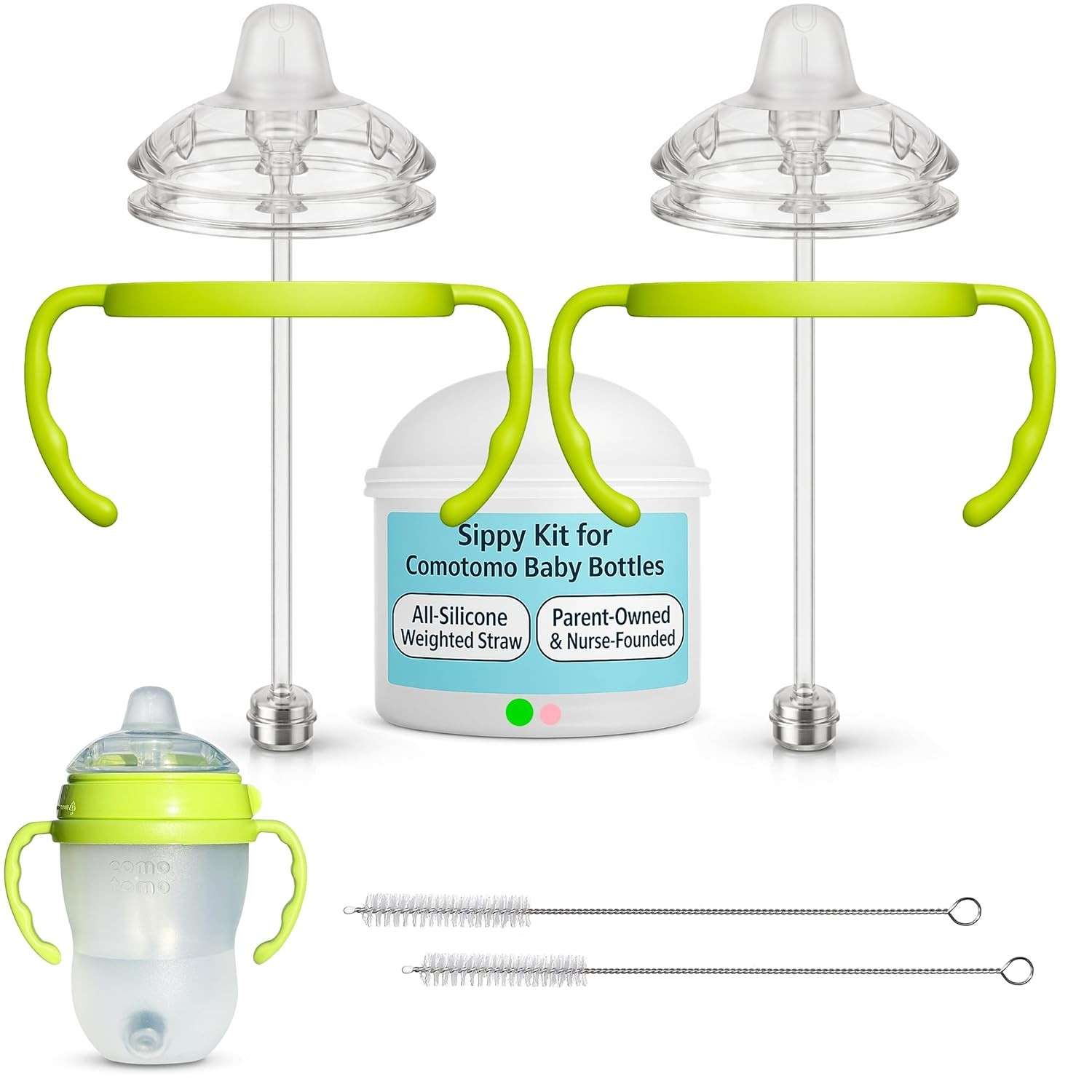 Kit Conversão Copo Sippy para Mamadeira Comotomo - Canudo Ponderado + Escova
