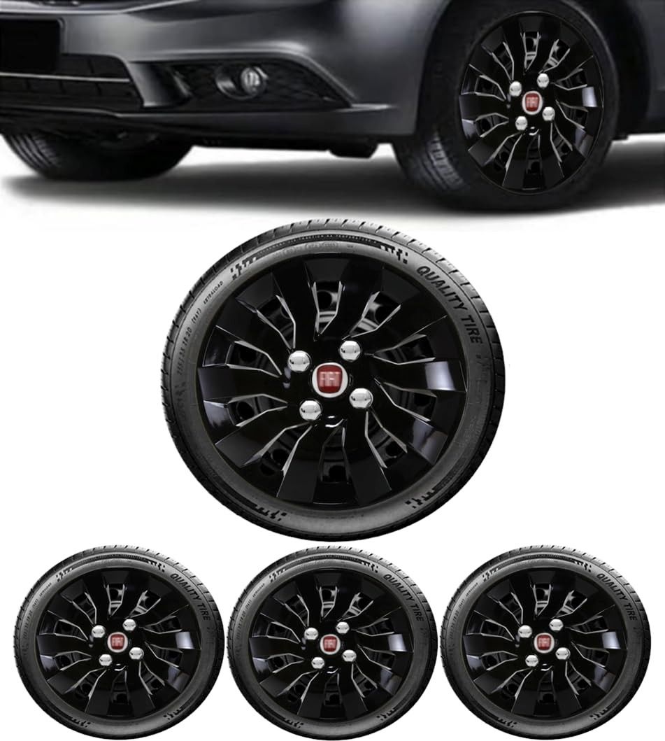 Jogo 4 Calotas Esportivas Street Aro 14 Preto Brilhante - Fiat Novo Uno, Argo, Cronos e Mais!