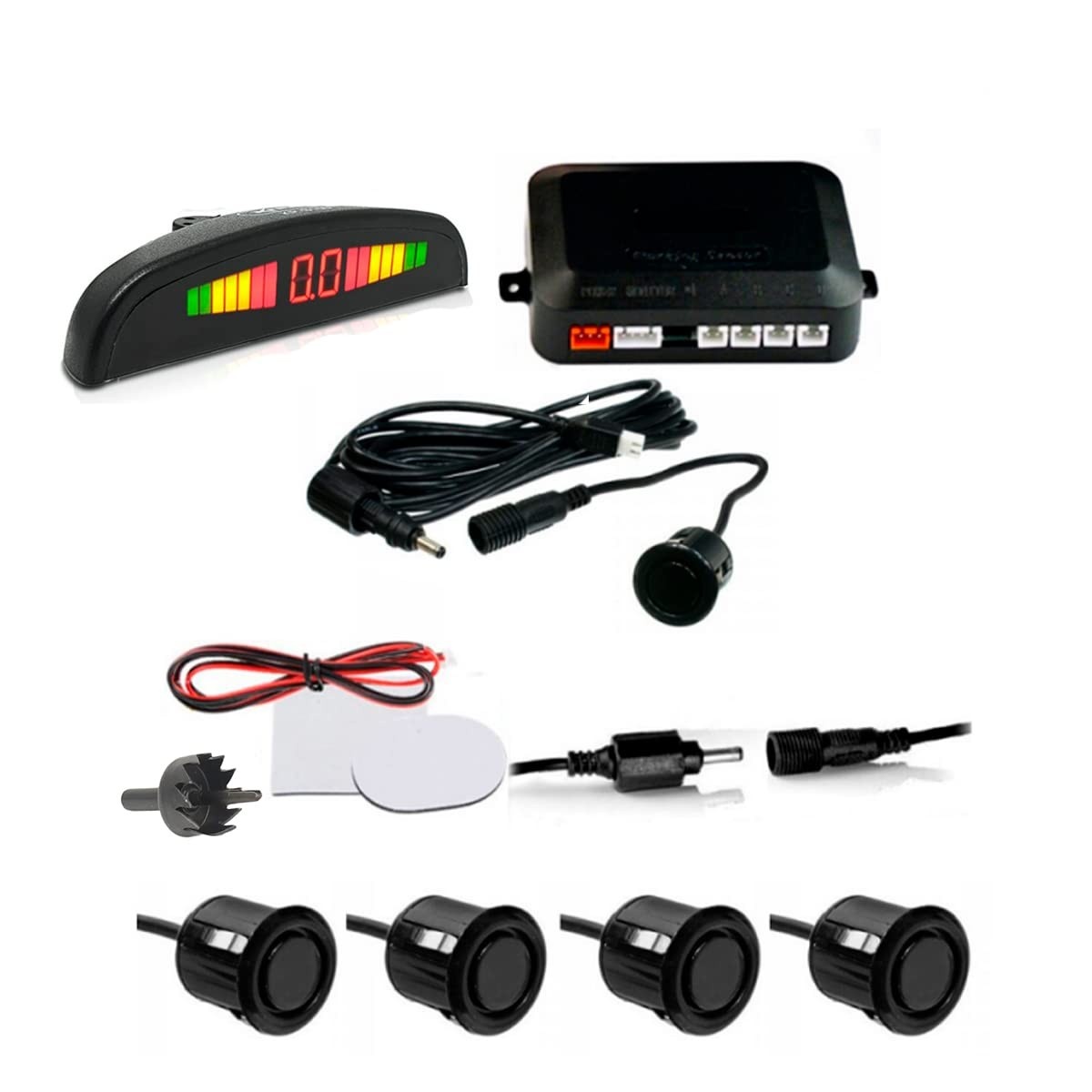 Radar Sensor Estacionamento Traseiro Automotivo 4 Sensores Display LED Buzina Alarme Ré Premium ONYK