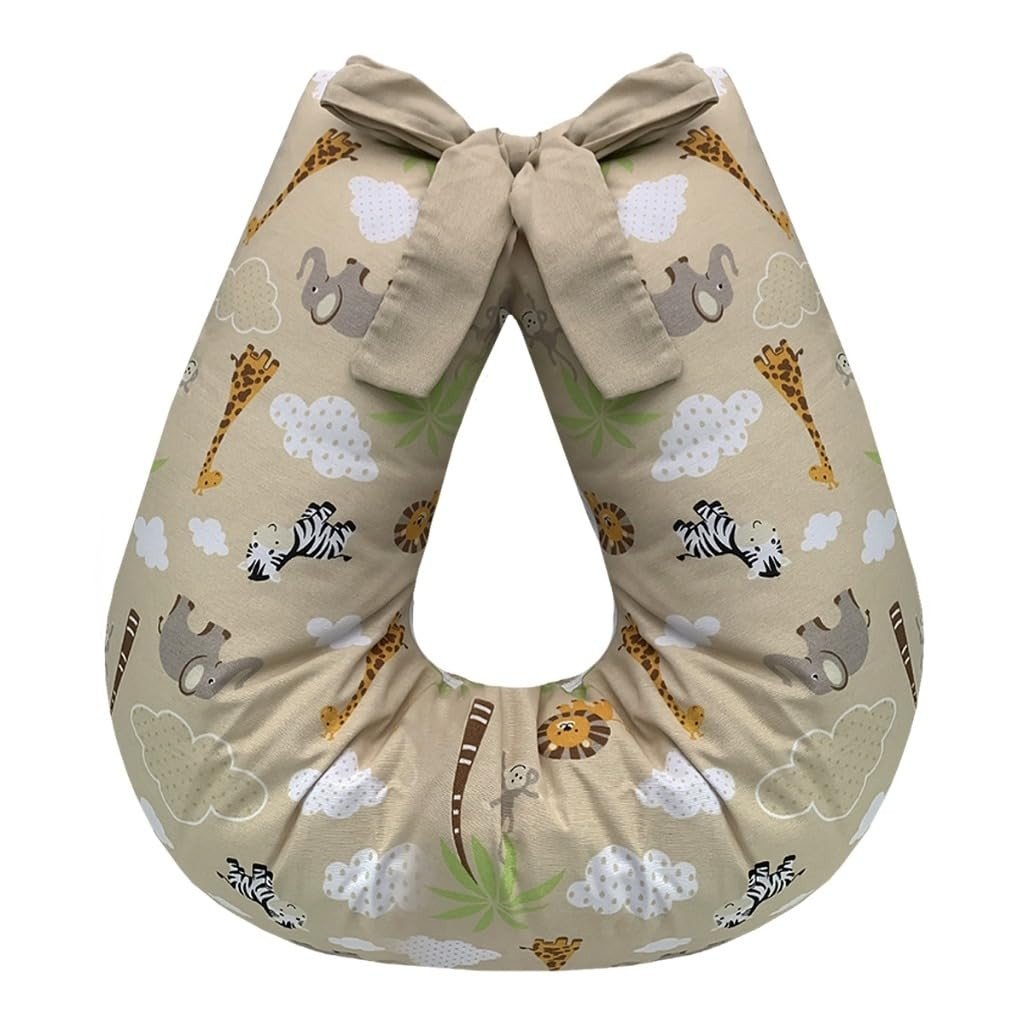 Almofada de Amamentação com Zíper e Refil – Estampa SAFARI CÁQUI | Apoio Ergonômico para Mães e Bebês
