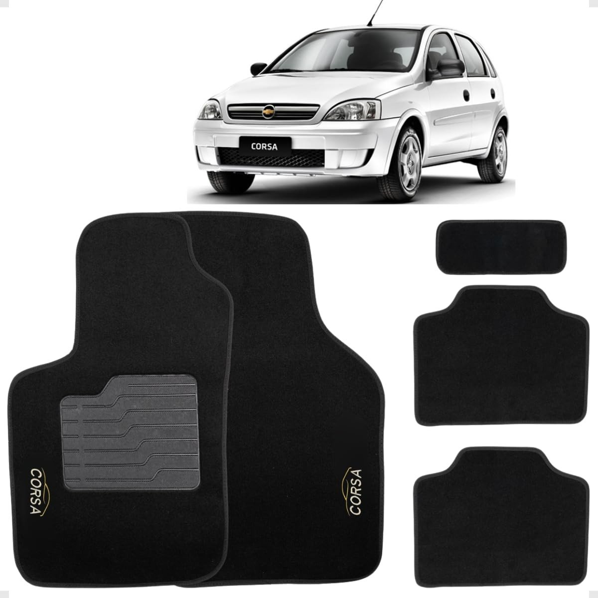 Tapete Carpete Corsa Hatch/Sedan 2002-2014 Preto Bordado - Proteção e Estilo