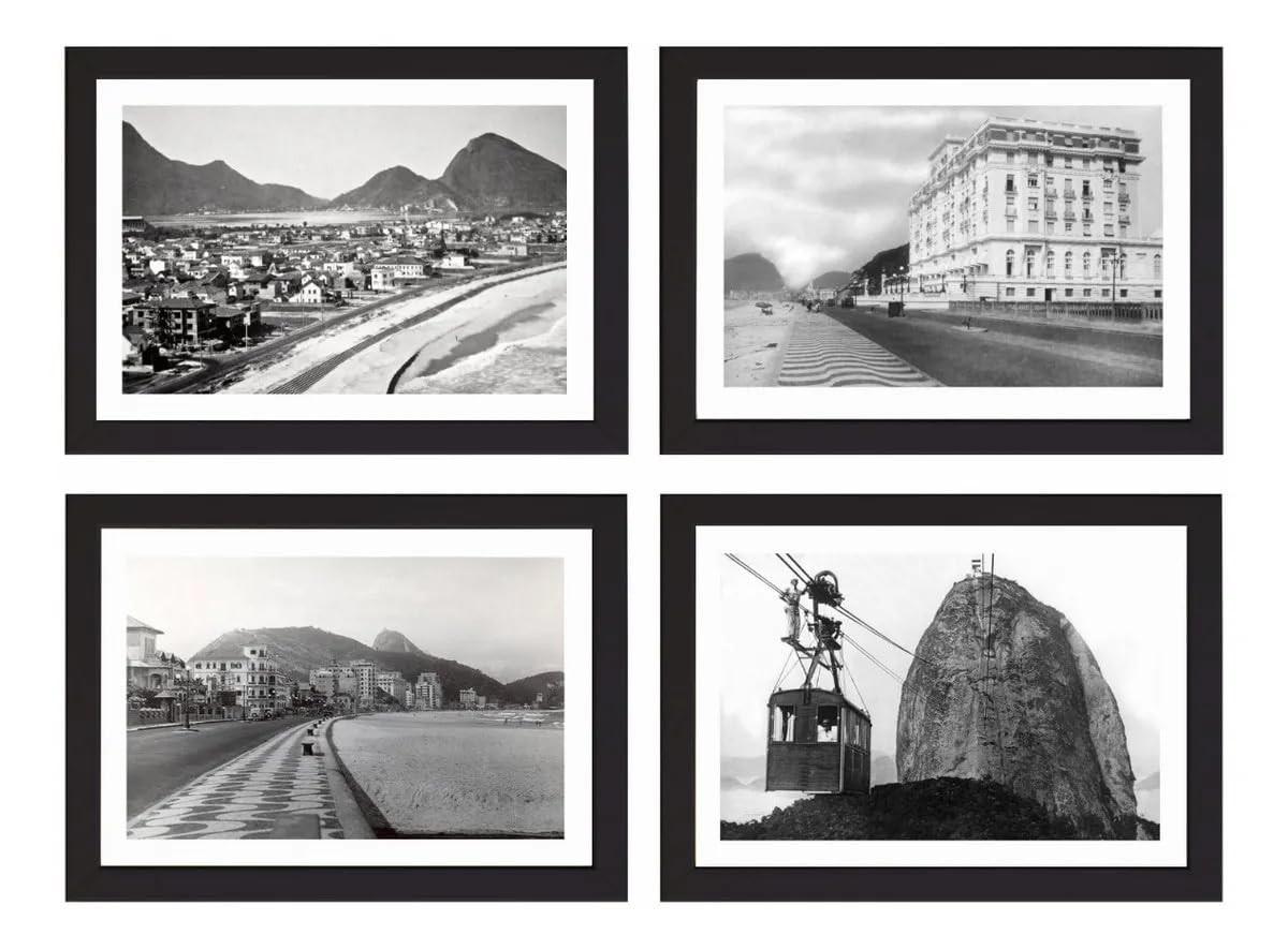 Kit 4 Quadros Rio de Janeiro - Decoração Retrô com Estilo Cidade Antiga