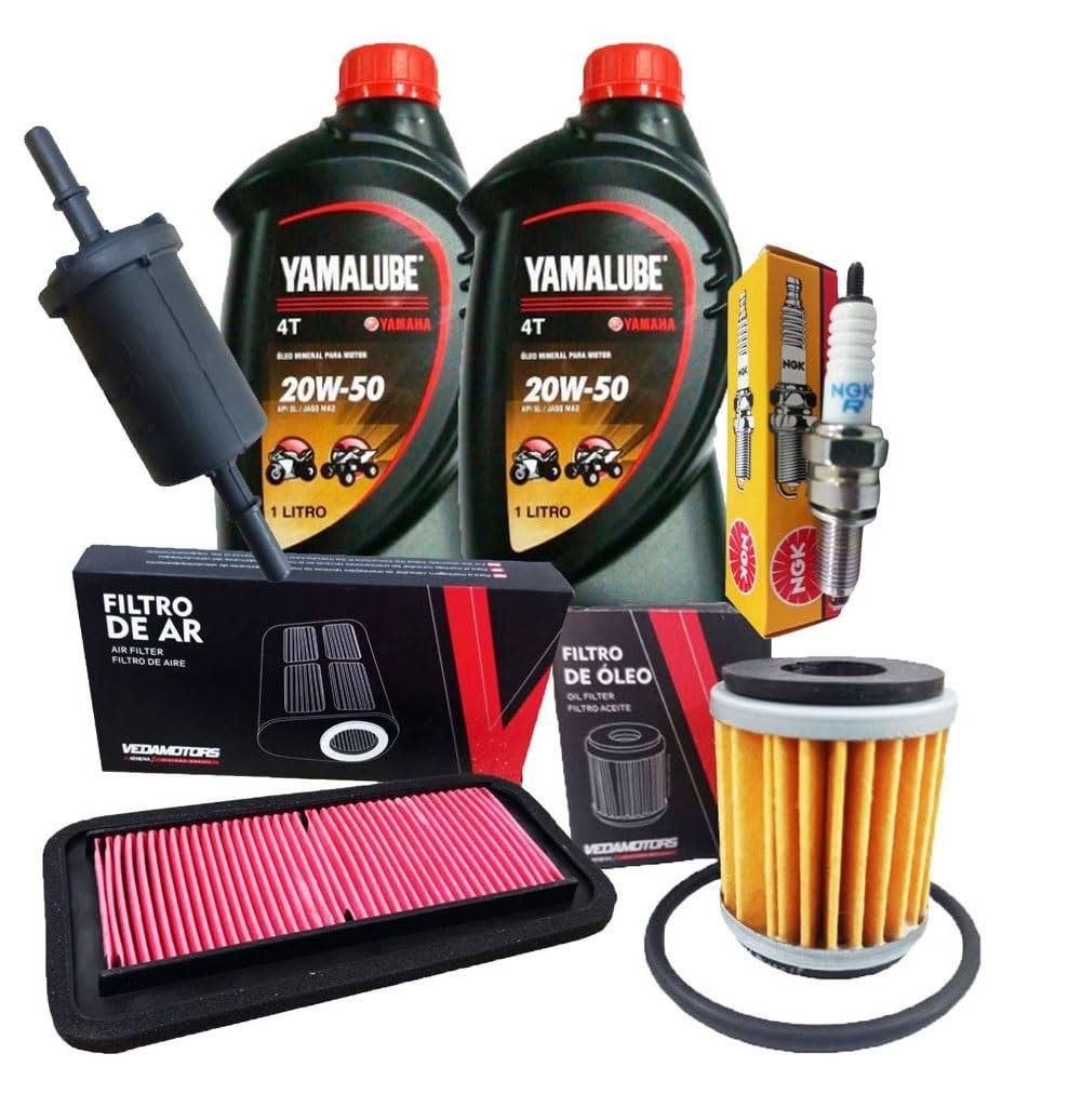 Kit Revisão Completa Yamaha Fazer 250 2018-2023: Óleo Yamalube 20W50 + Filtros + Vela NGK