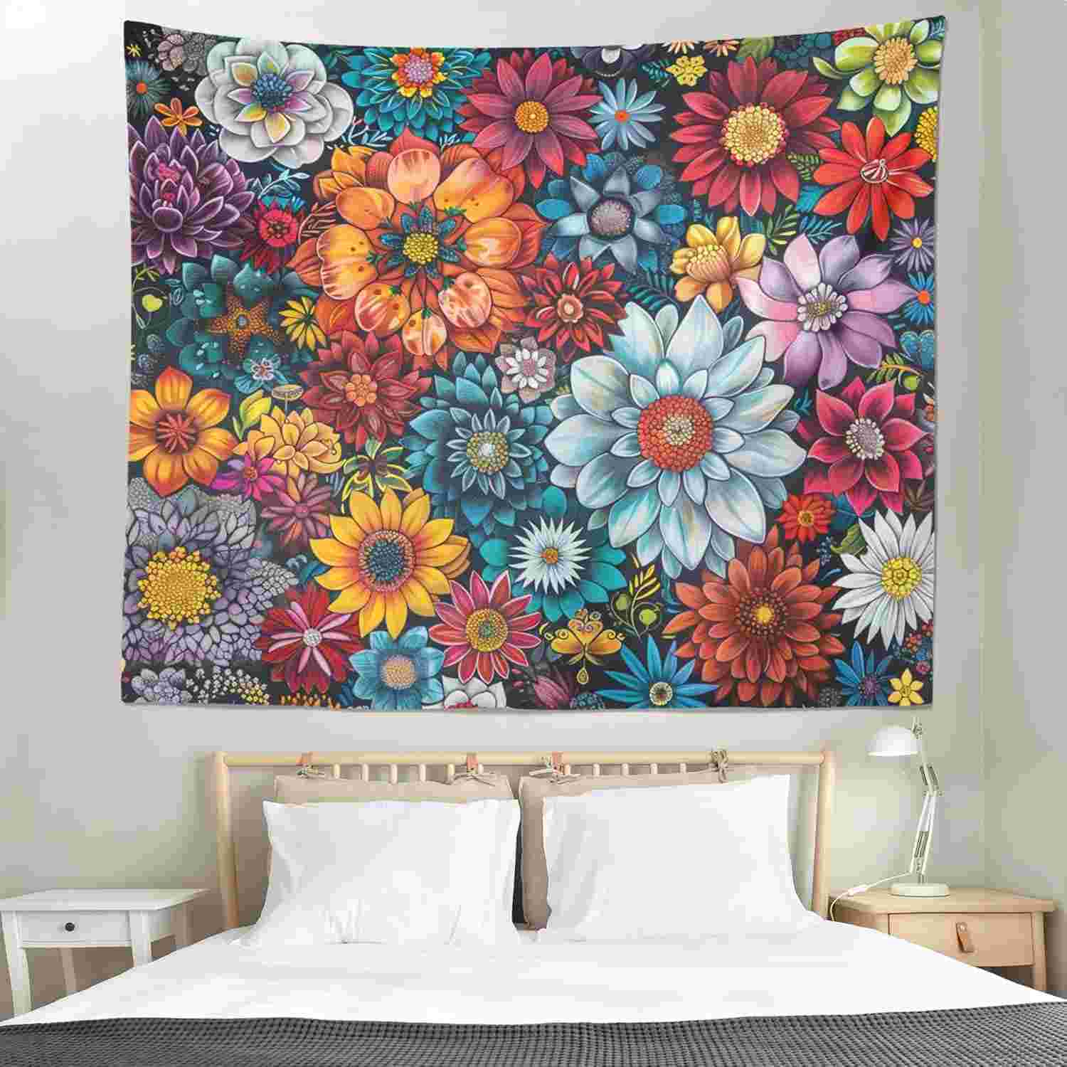Tapeçaria Decorativa Engraçada 86x101cm - Flor para Decoração de Parede Quarto e Sala de Estar