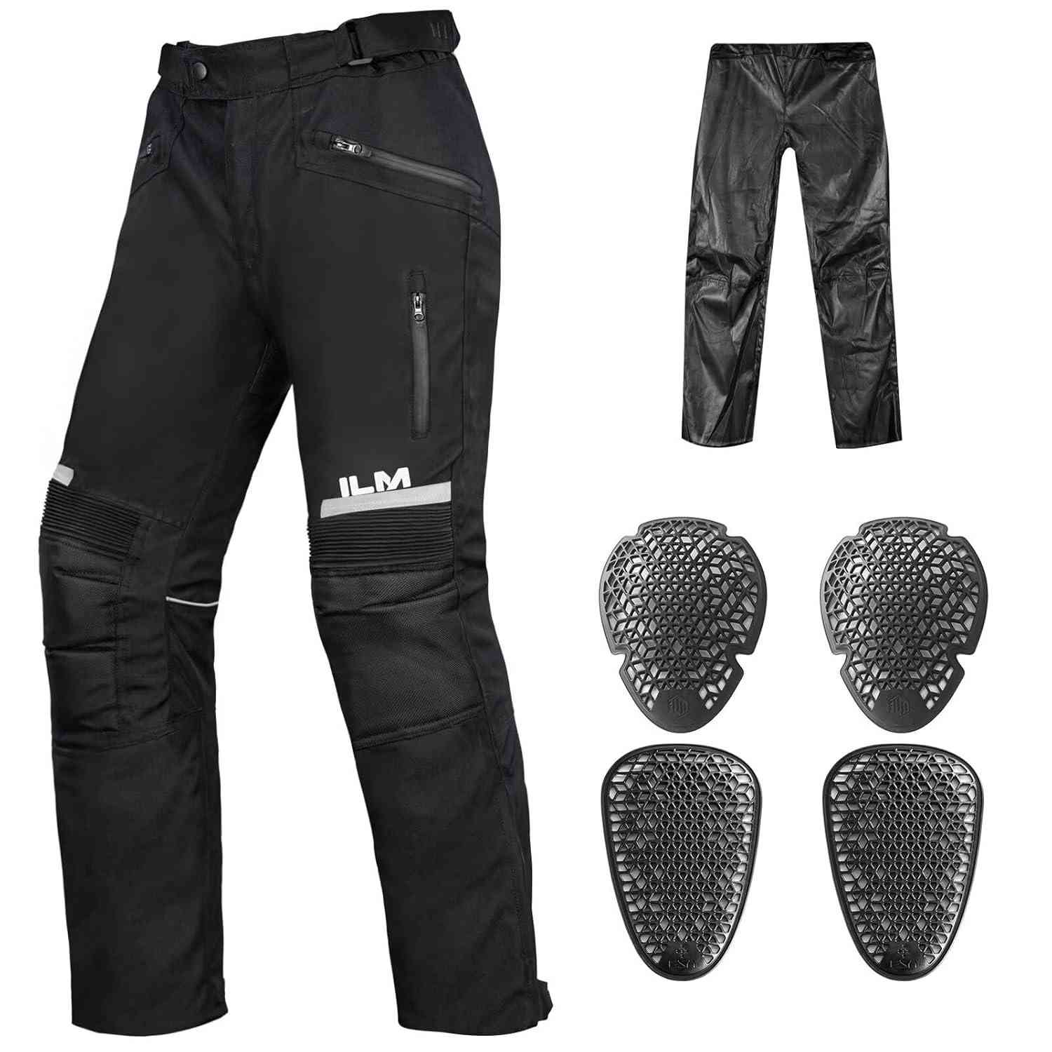 ILM Calça masculina de motocicleta, motocross, com forro à prova d'água, destacável, blindado, para todas as estações, modelo PO1N