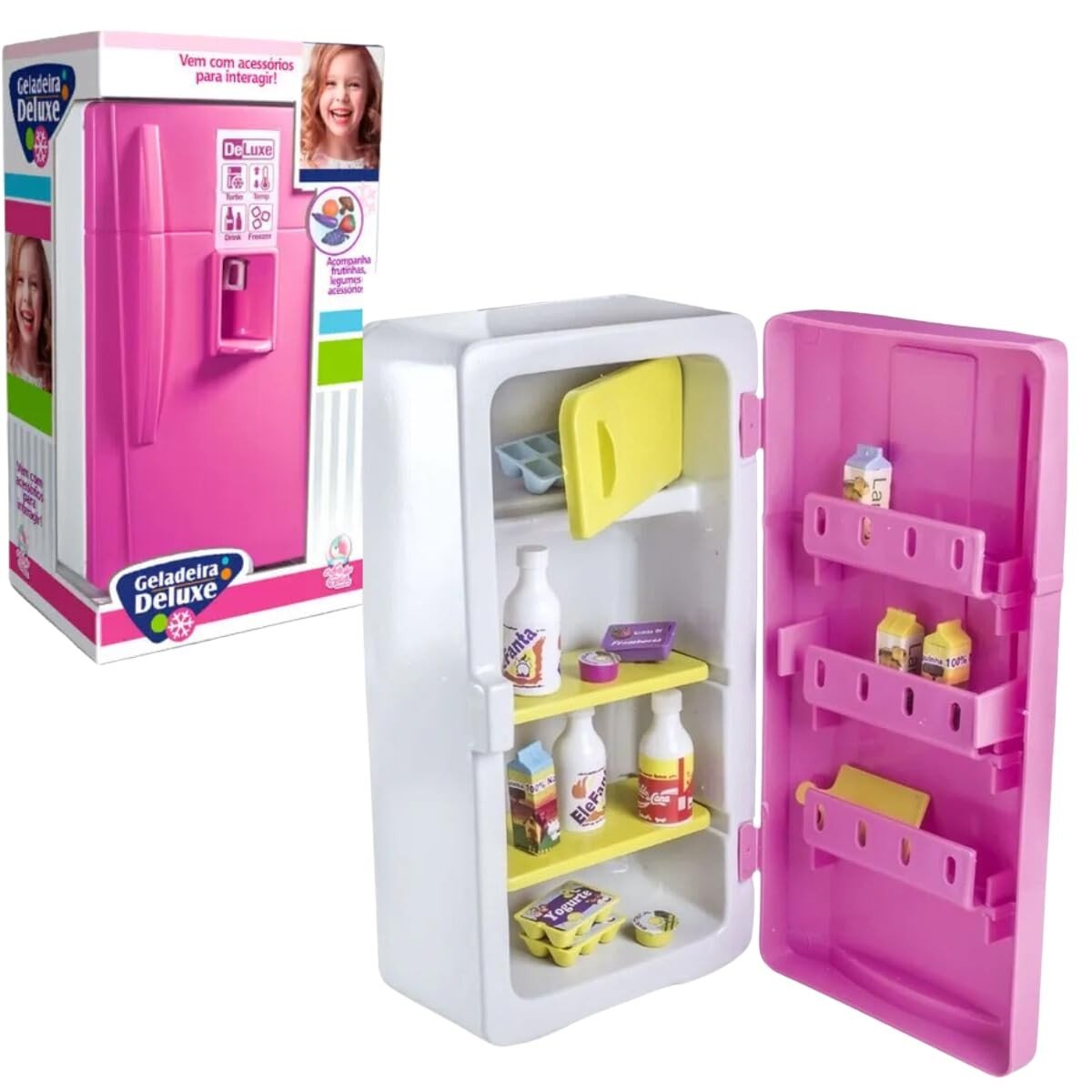 Geladeira Infantil Infinity Deluxe Rosa - Brinquedo Educativo com Frutinhas