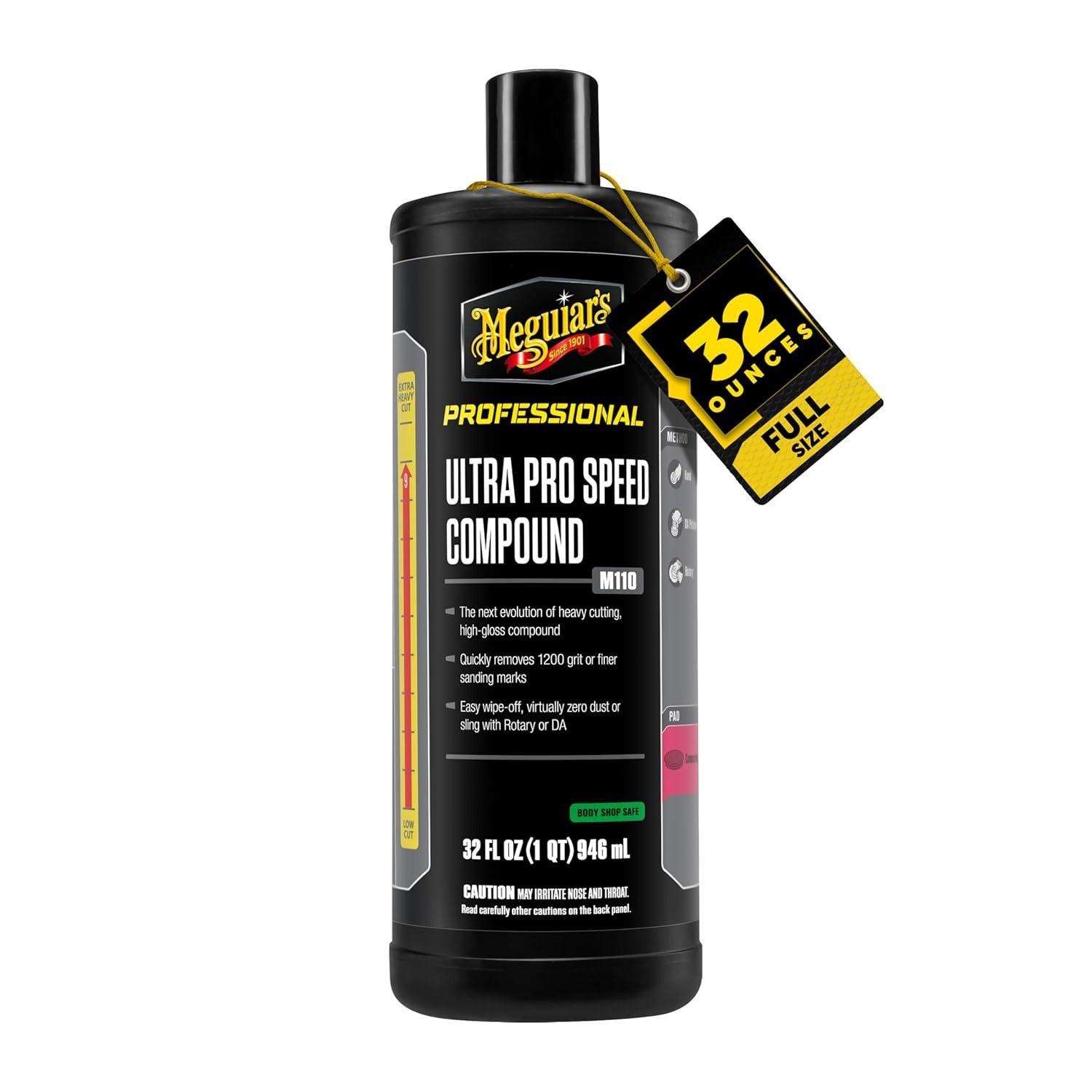 Meguiar's O composto M11032 Mirror Glaze Ultra Pro Speed, composto de fricção para carros remove até 1.200 marcas de lixamento e deixa um acabamento sem redemoinhos de alto brilho, 946 ml ou 1 litro