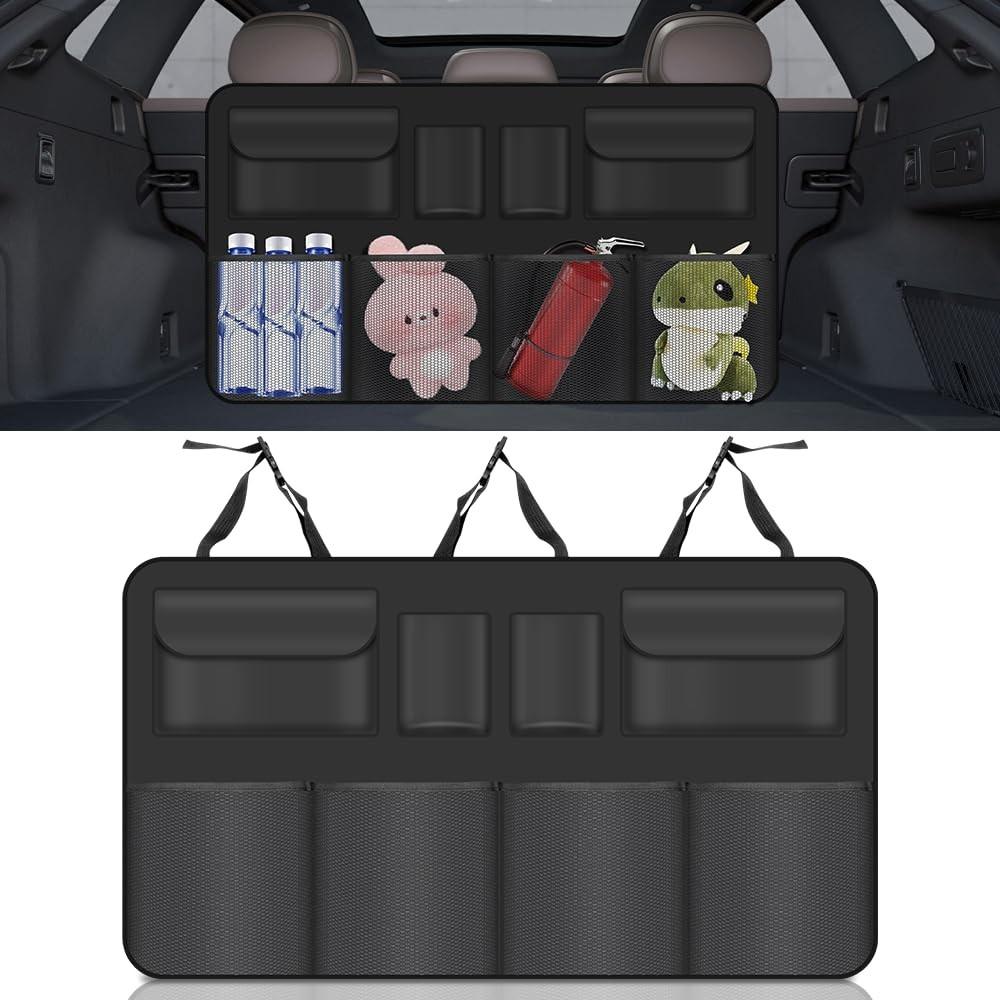 Organizador de Porta-Malas de Carro Grande 86x47cm - 8 Bolsas - Preto