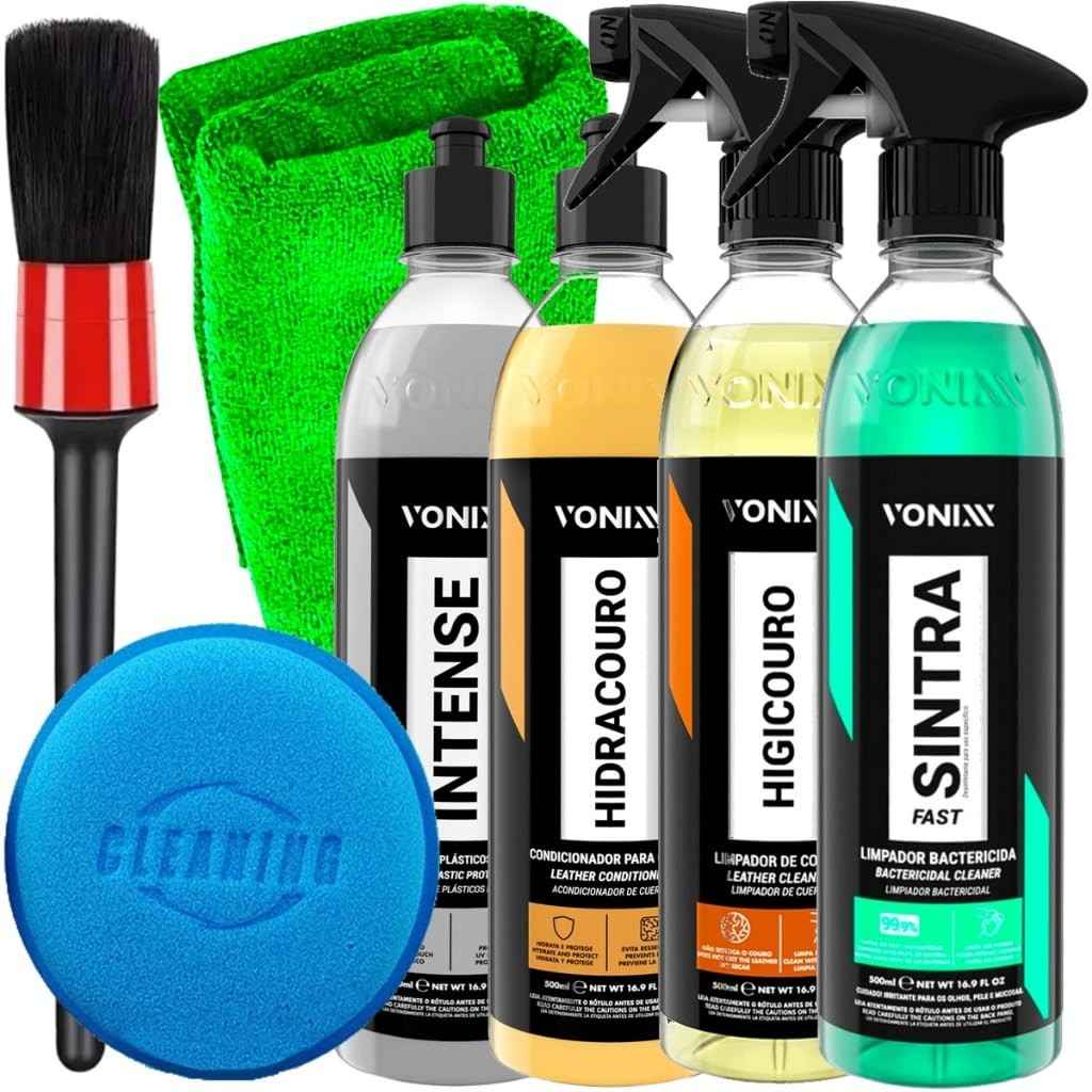 Kit Completo Vonixx: Sintra Fast, Hidracouro, Higicouro, Intense e Acessórios Karbox para Detalhamento Automotivo