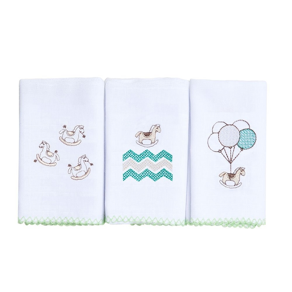Babete Infantil Bordado Karinho 40x40cm - 3 Unidades em Algodão Macio