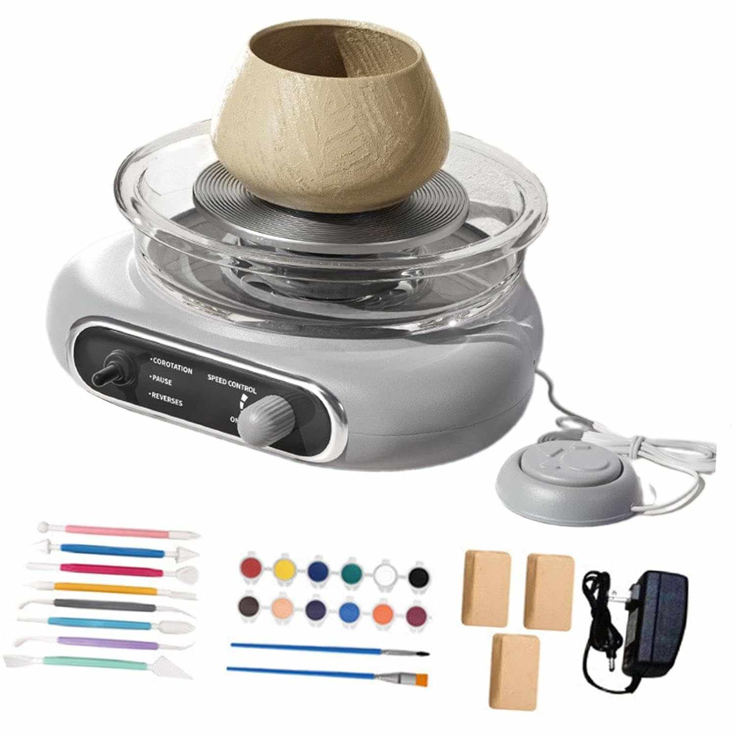 Mini Kit de Roda de Cerâmica com 8 Ferramentas - Máquina de Escultura para Iniciantes e Crianças