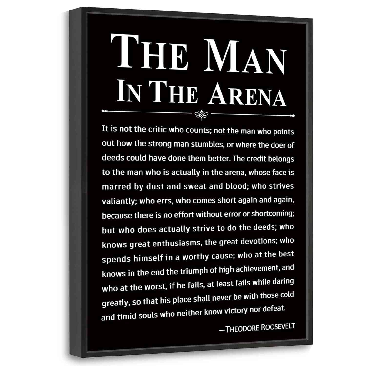 Arte de Parede Motivacional The Man in the Arena - Inspire-se Diariamente | Quadro Decorativo para Escritório, Academia e Quarto