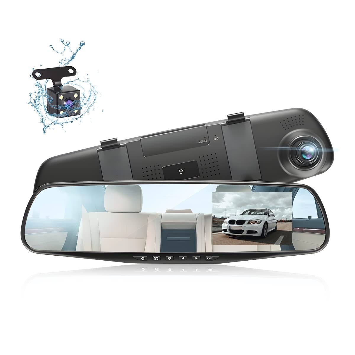 Câmera de Ré Inteligente Full HD 1080p 4.3" com Duas Câmeras e Sensor G