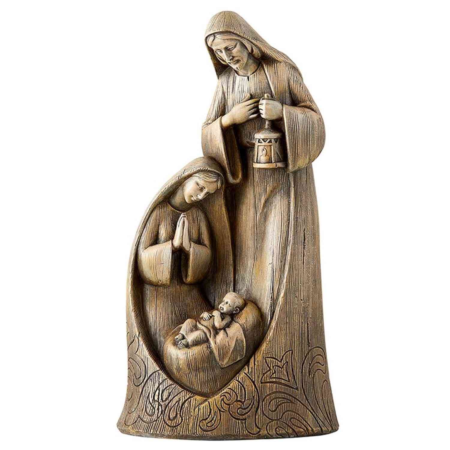 Estatueta de Natal Sagrada Família em Madeira Esculpida - 25cm, José, Maria e Jesus