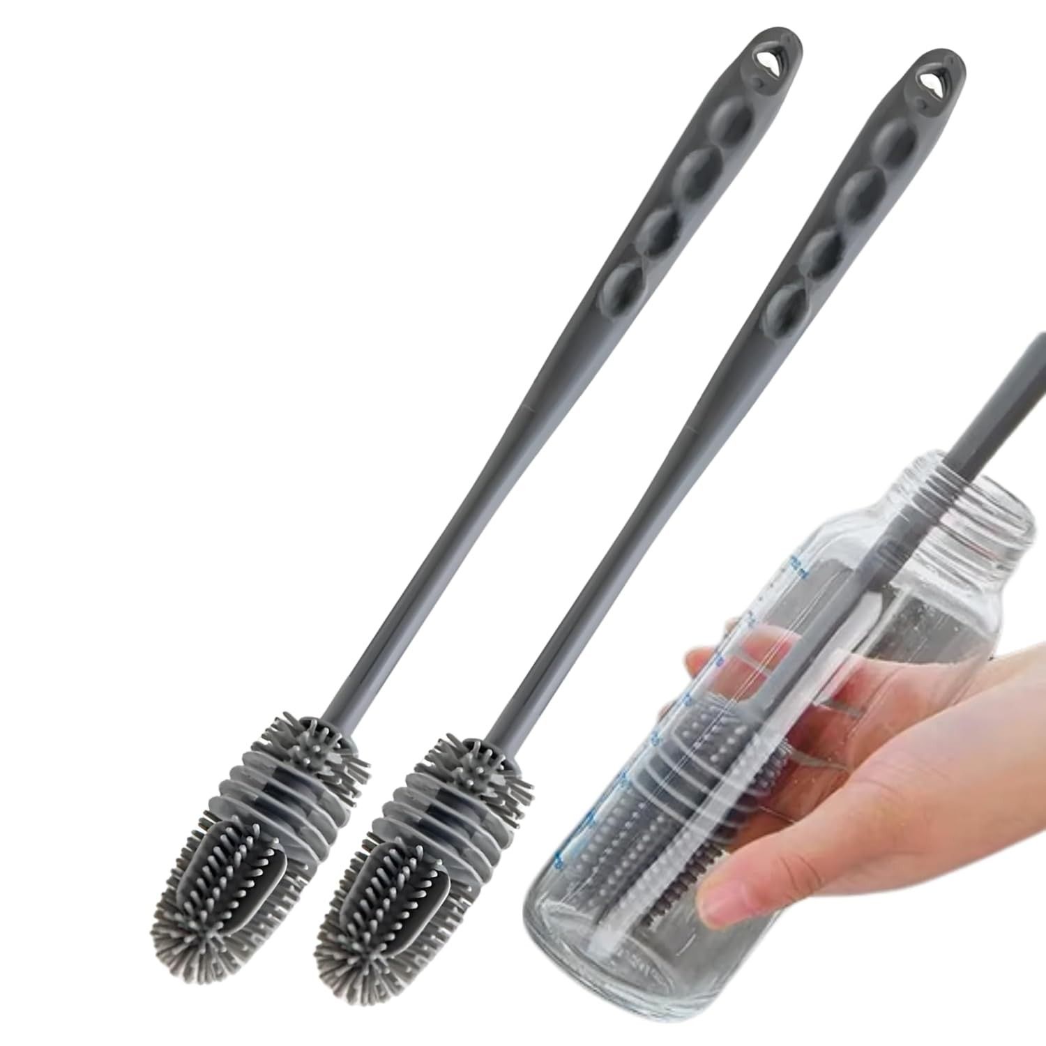 Escova de Silicone Flexível para Limpeza de Mamadeiras e Garrafas - Kit com 2 Unidades