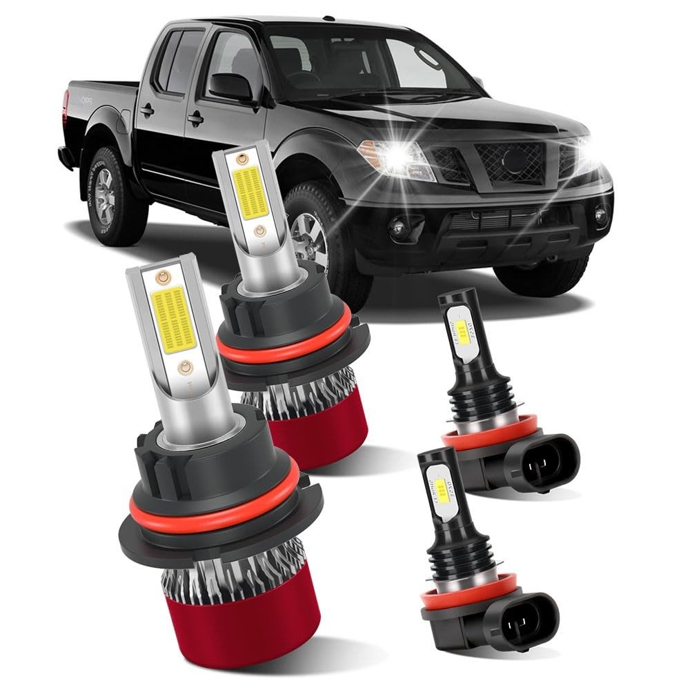 Kit 4 Lâmpadas LED 9007/HB5 e H11 para Nissan Frontier 2005-2019 - Farol Alto/Baixo e Neblina - 800% Mais Brilho