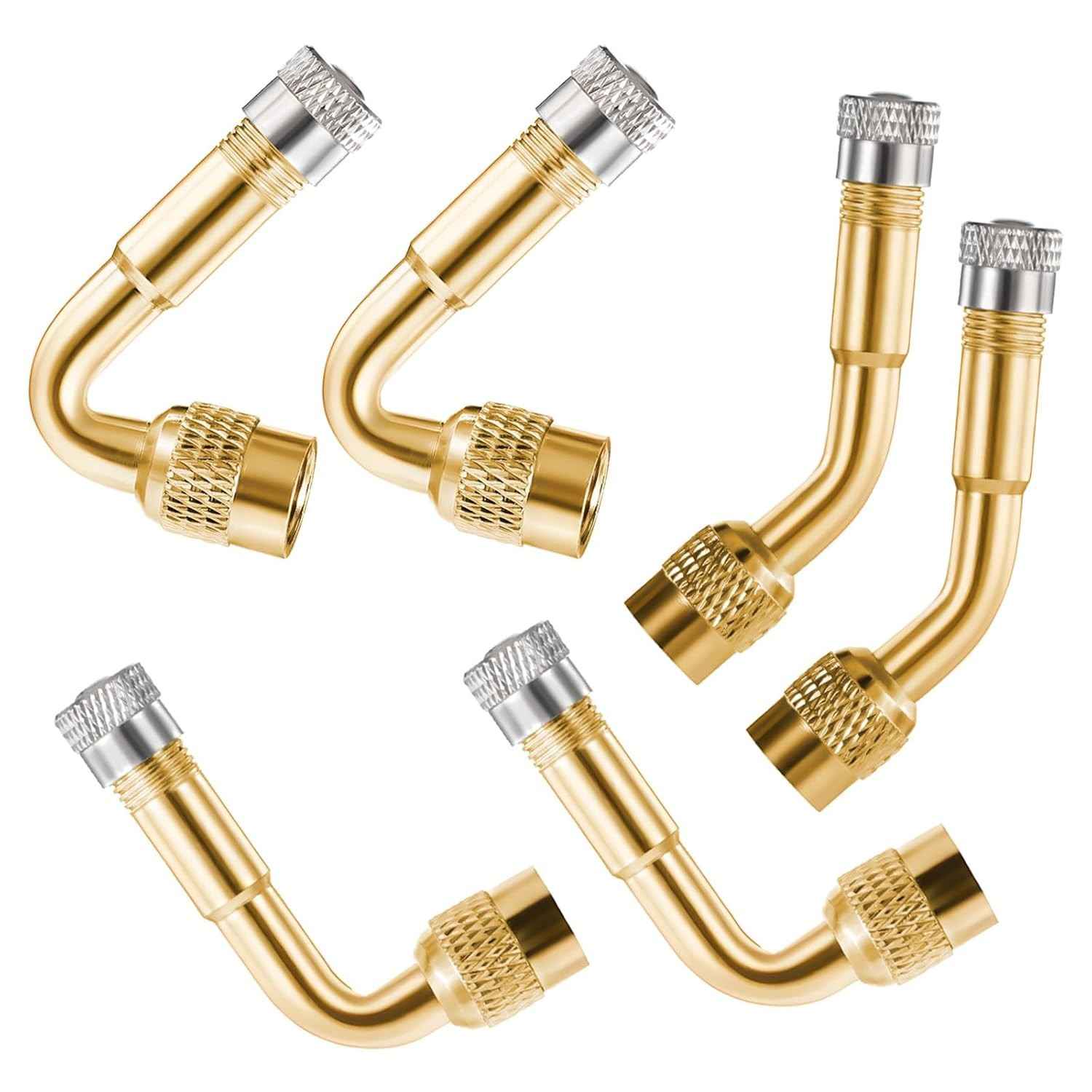 Kit 6 Extensores de Válvula de Pneu Universal 45°/90°/135° em Latão - Acesso Fácil e Seguro