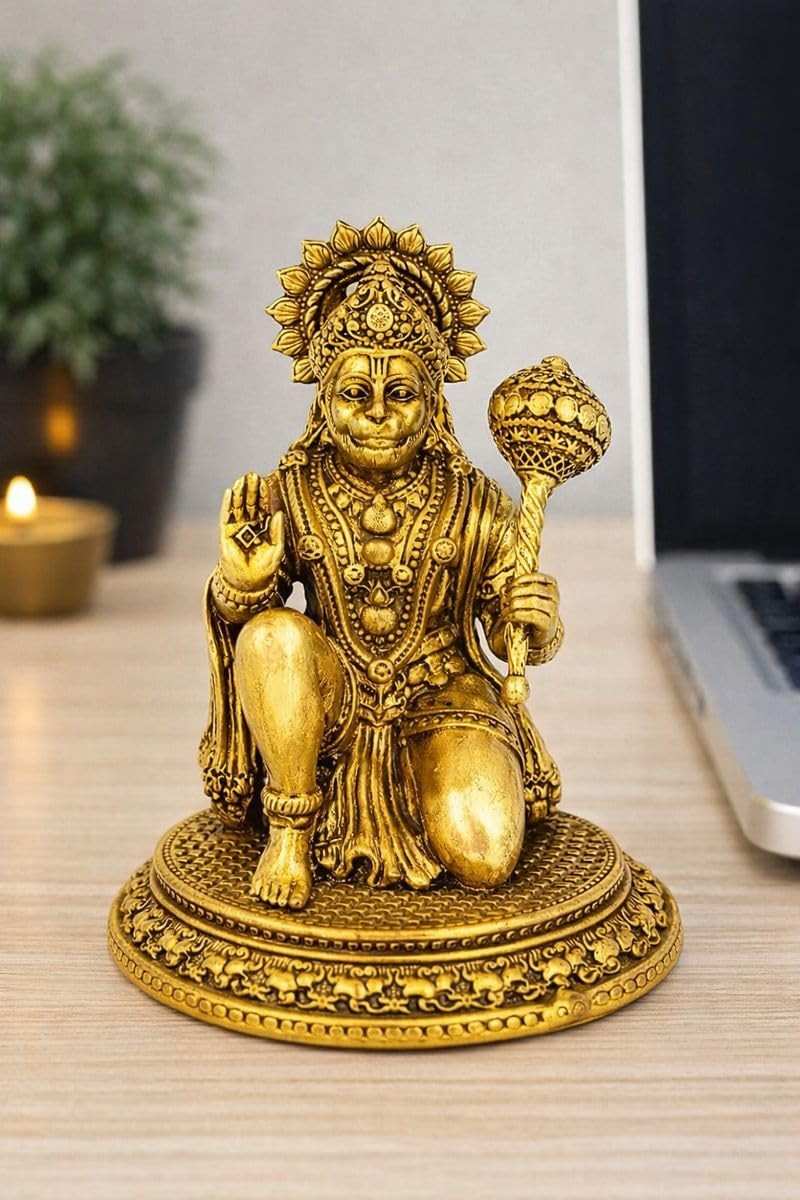 Estátua de Hanuman Ji em Latão - 8 cm | Escultura Sagrada para Puja e Decoração Espiritual
