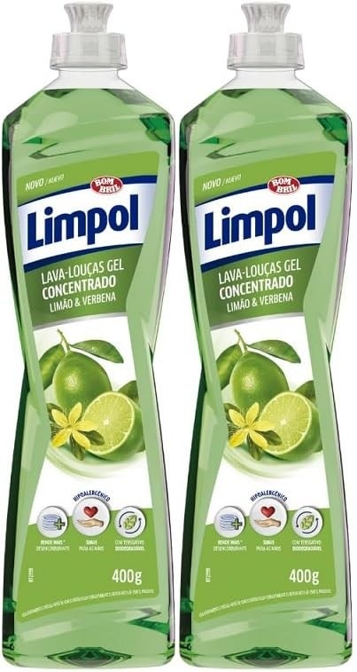 Kit Detergente Gel Concentrado Limpol Limão e Verbena 400g + 400g - Limpeza Eficiente e Aroma Refrescante
