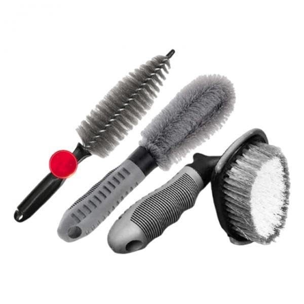 Kit 3 Escovas Limpeza Pneus e Rodas Carro/Moto - Brilho Impecável!