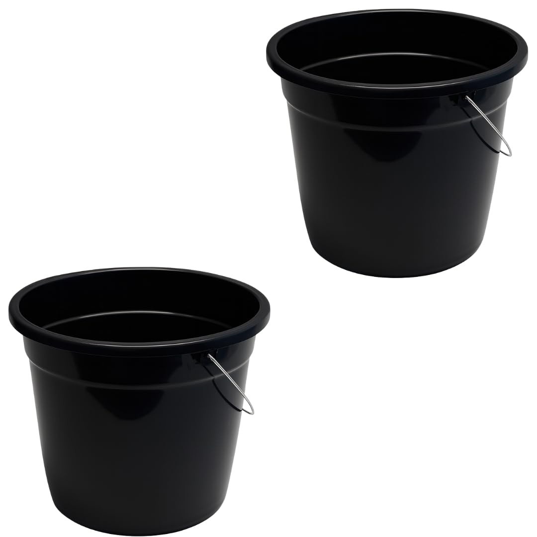 Kit 2 Baldes Plástico 8L com Alça Reforçada - Preto | Leve, Durável e Multiuso para Limpeza e Organização